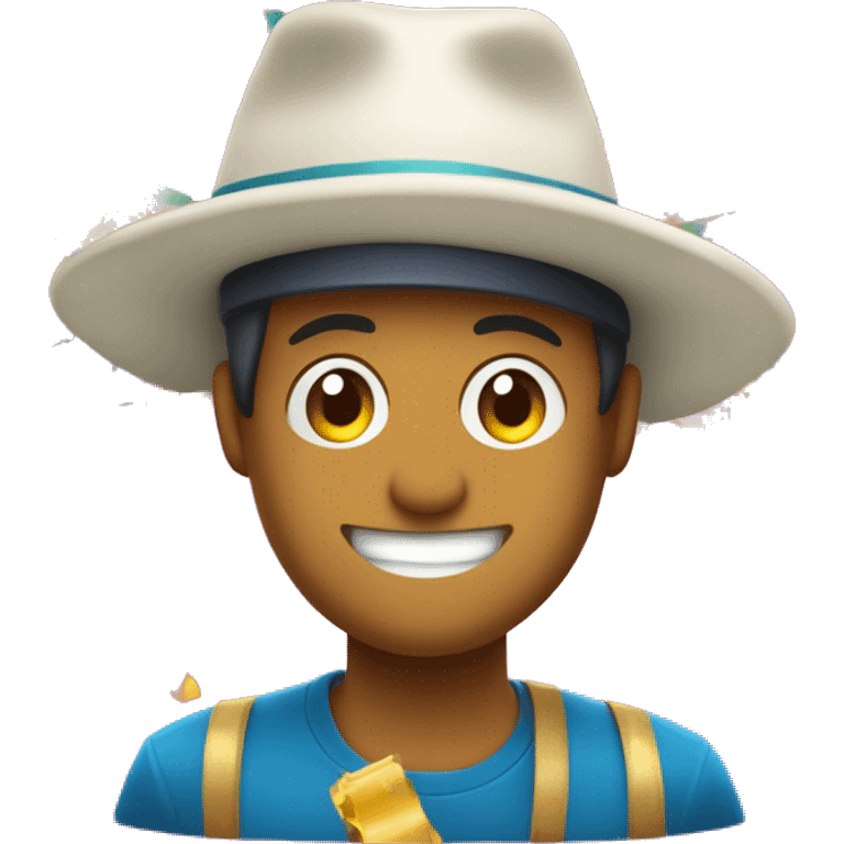 Una cara feliz con una gorra de fiesta y confeti alrededor, ideal para celebrar un logro importante o un evento especial emoji