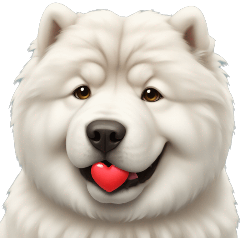 white chow chow with heart emoji