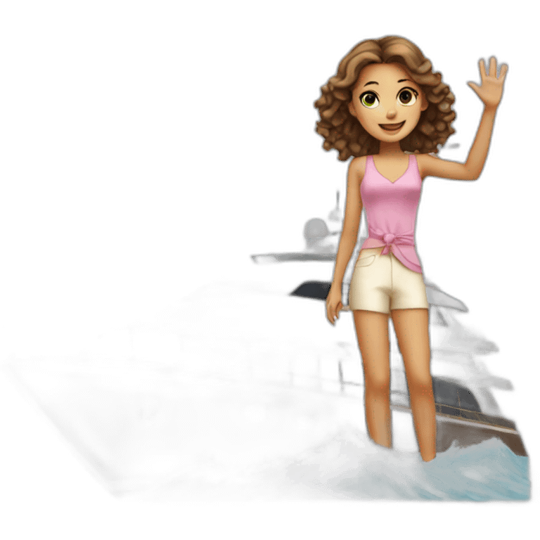 Girl waving from a luxury yacht  emoji