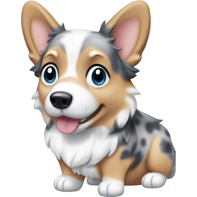 Blue Merle corgi with tan points and a half white face and blue eyes emoji