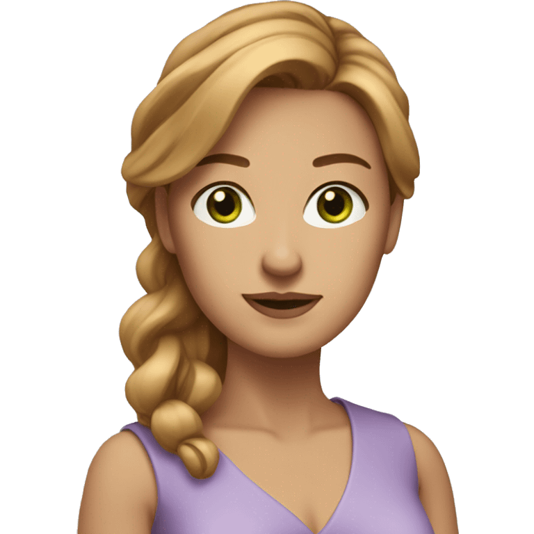 executive woman, straight golden brown hair, green eyes, lilac dress emoji