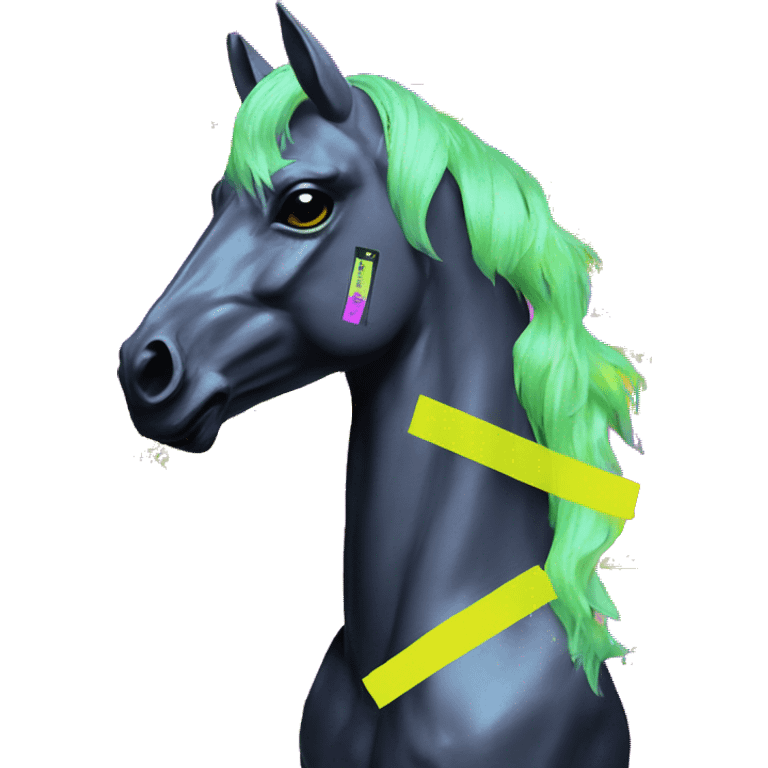 .Zombie_ Vaporwave black holographic oilslick zombie unicorn yellow caution tape graffiti Pegasus emoji