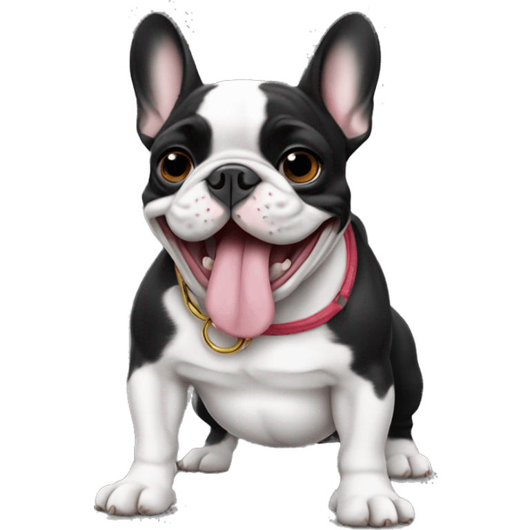 French bulldog doing hang loose. His color is black. Show just the face emoji