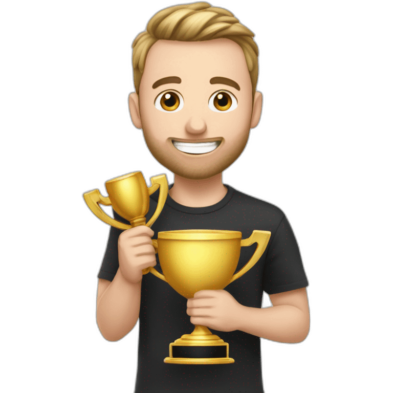 Squeezie avec un trophée Youtube 1million d’abonnés emoji