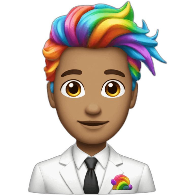 Posh-boy-with-white-suit-and-rainbow-unicorn-hair emoji