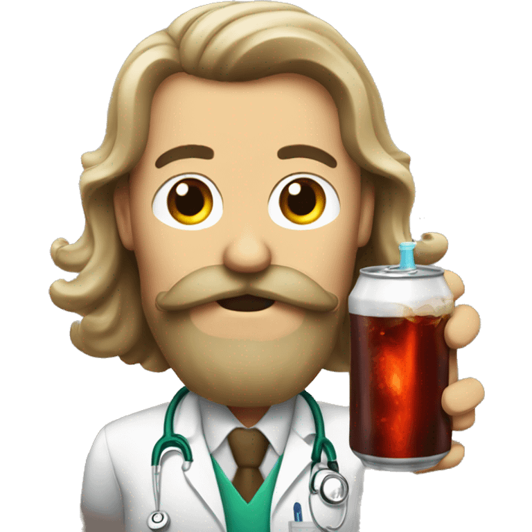 Guy with long hair and a mustache drinking a doctor pepper emoji