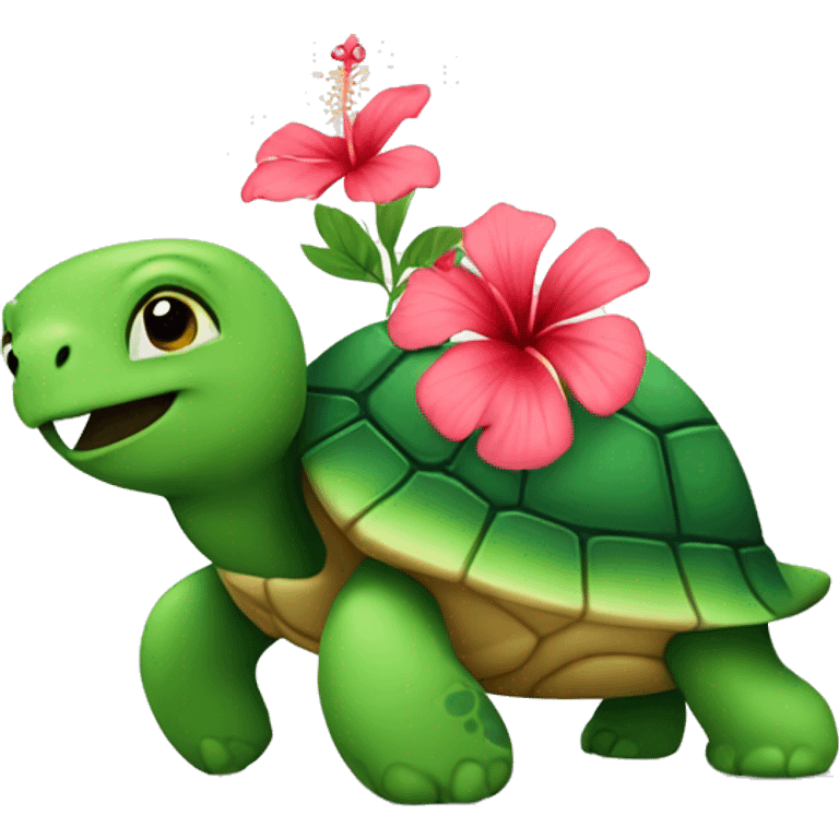 Turtle wearing a hibiscus flower emoji