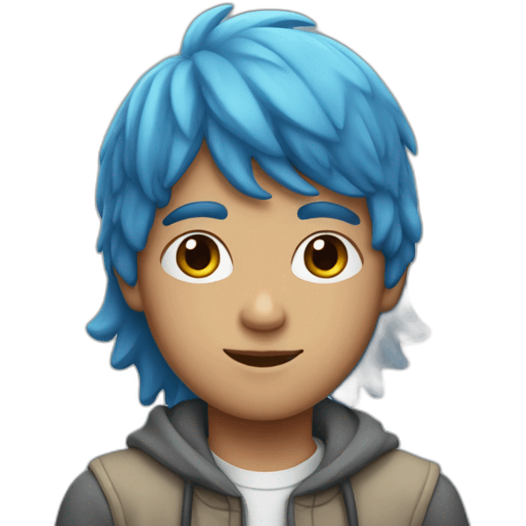 a boy with blue hair, cap and sweater emoji