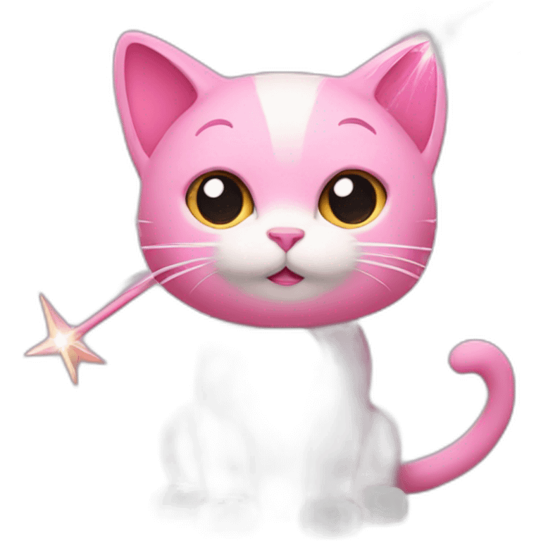 Pink cat with a magic wand  emoji