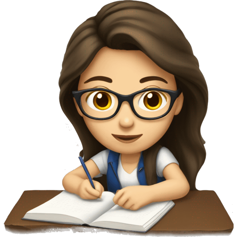 Pretty brunette girl studying emoji