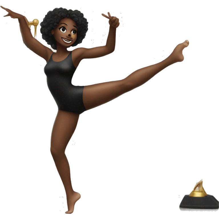 1 Dancing Black girl in black bodysuit with hourglass shape. emoji