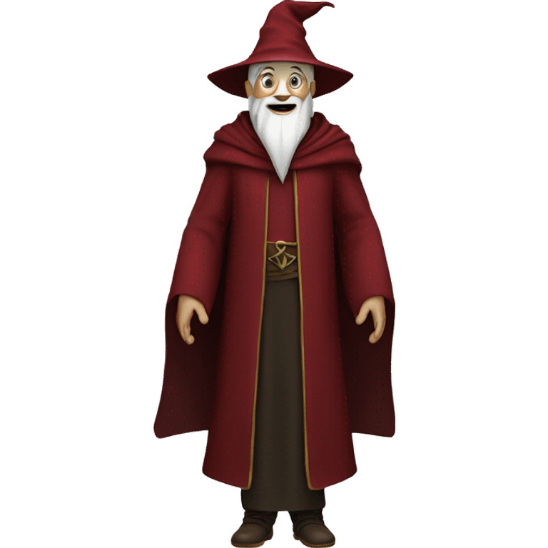 a white wizard dressed in dark red is happy. full body is shown emoji