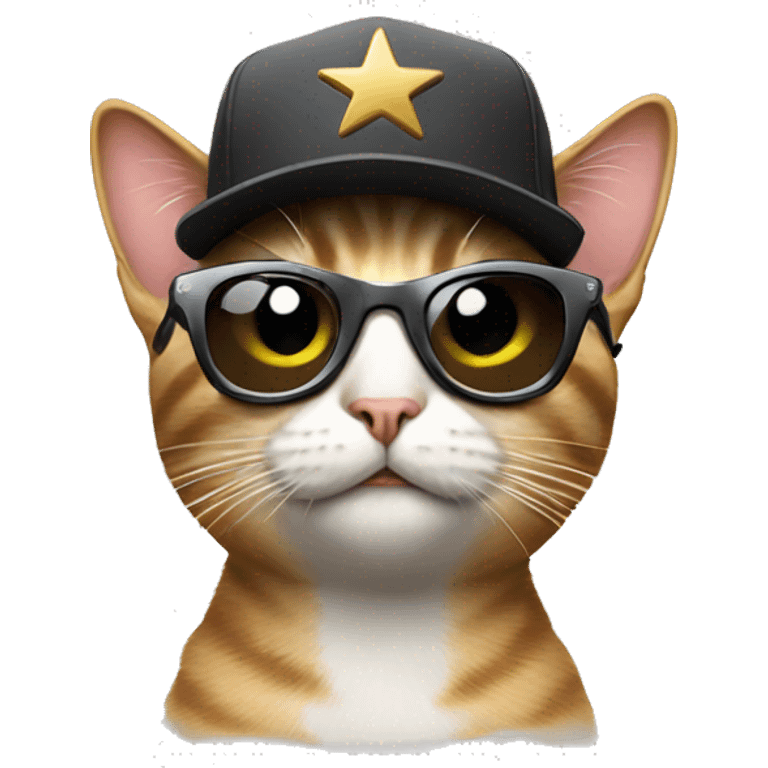 cat wearing a cap and sunglasses filming a hollywood movie emoji