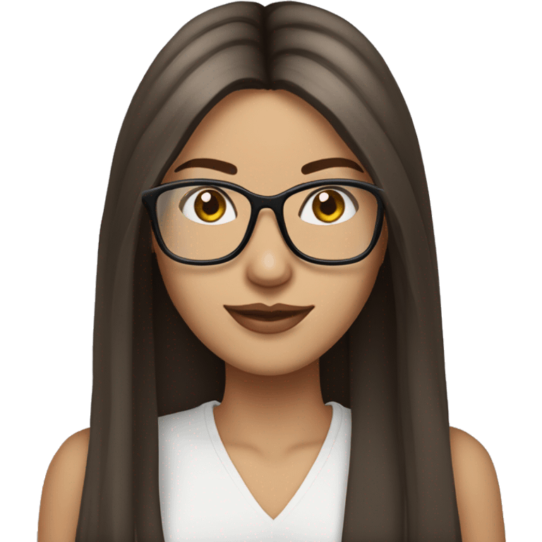 Beautiful brunette straight long hair with translucent frame glasses emoji