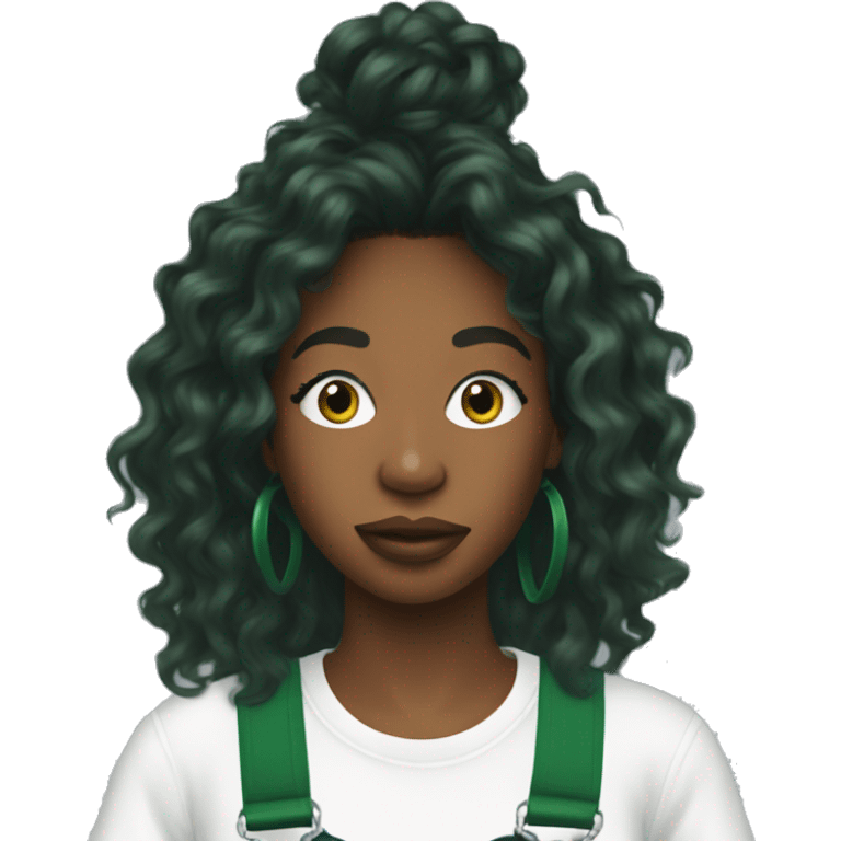 sza wear Overalls green & white tee emoji