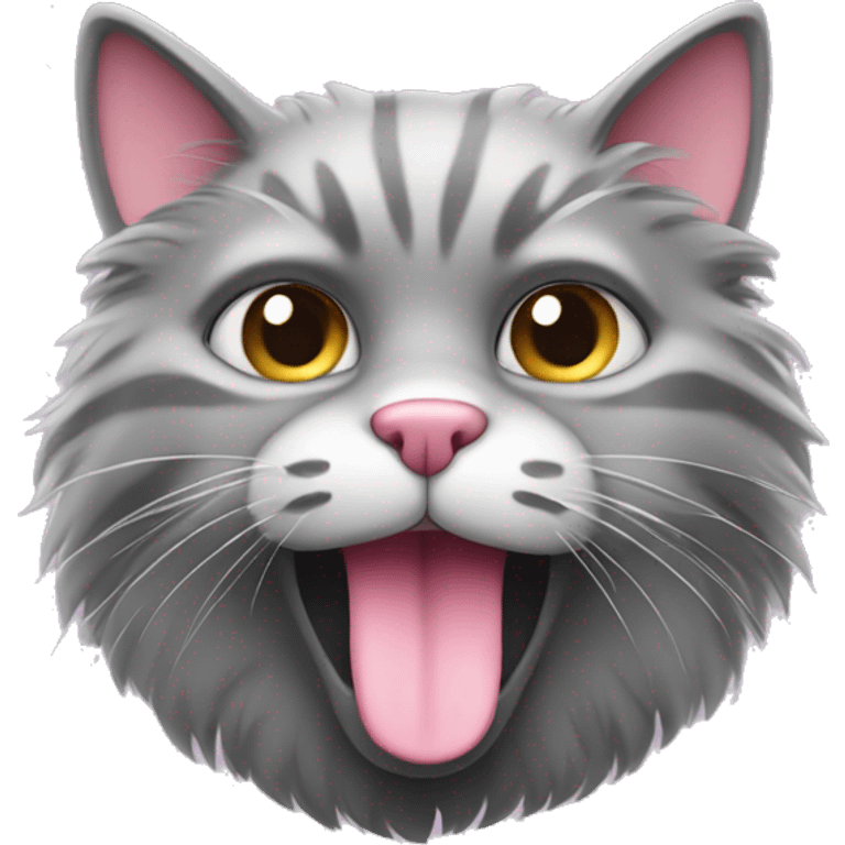 Fluffy gray cat with pink nose emoji