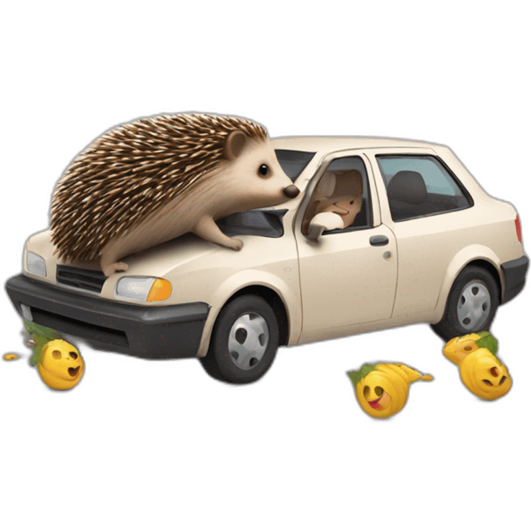 A hedgehog in a car knocks down a grandmother emoji