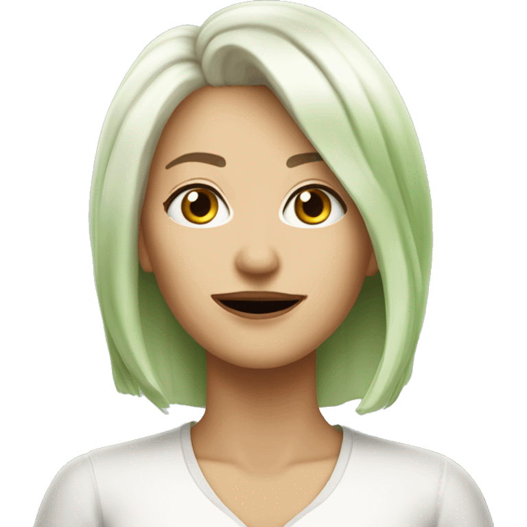 Platinium hair 40-years old lady hate matcha latte emoji