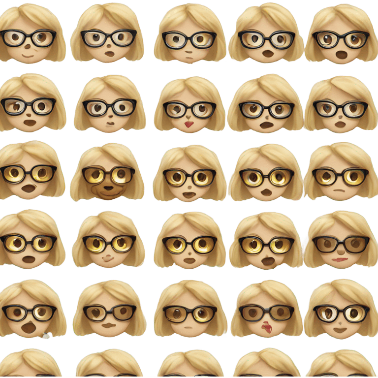 White girl, blonde hair, eyes closed, wearing glasses kisses Yorkshire terrier  emoji