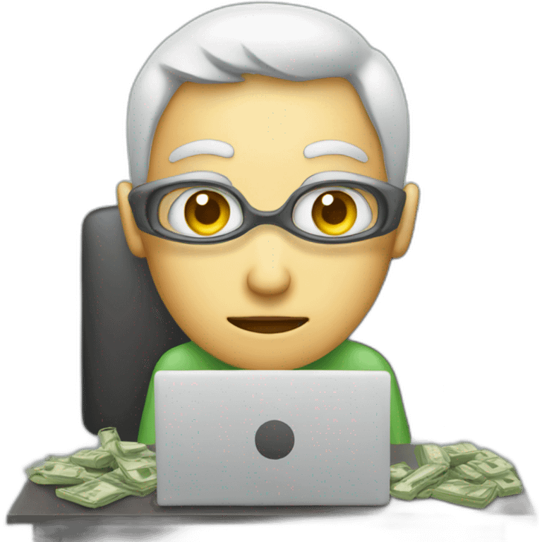 person at computer with money eyes emoji