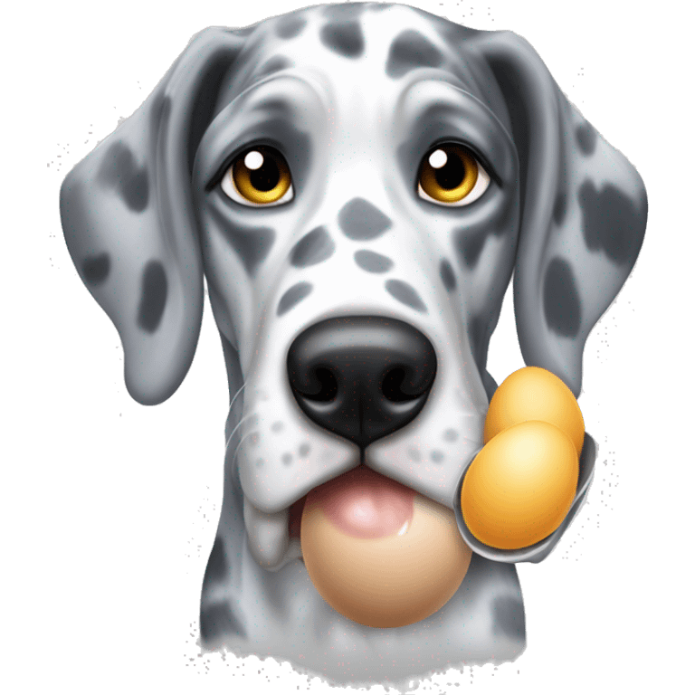 Blue Merle Great Dane eating eggs  emoji