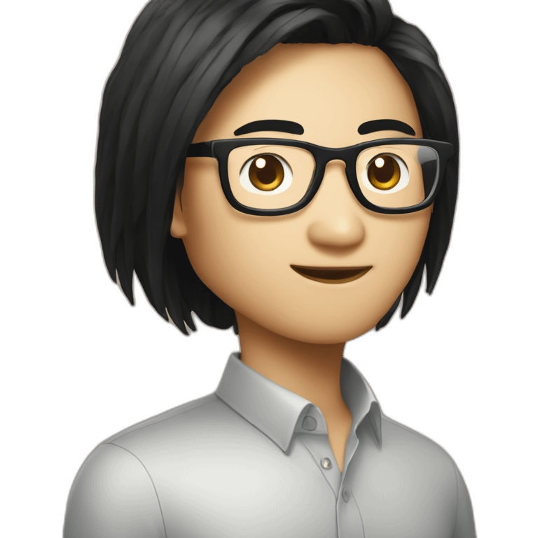 Asian 20 years old software engineer with glasses and Tim Cook black hair emoji