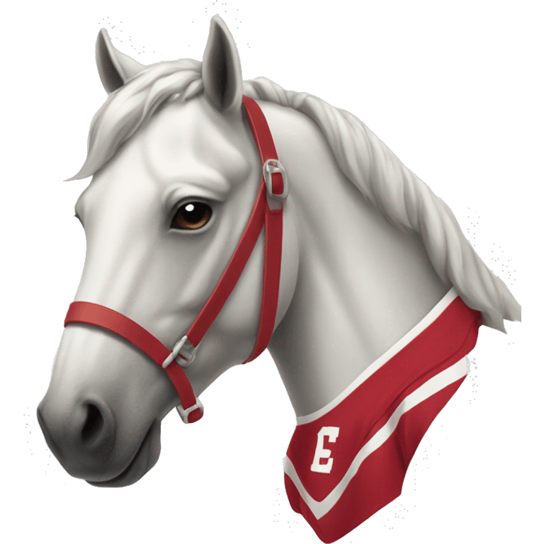 a white horse wearing a crimson footbal jersey emoji