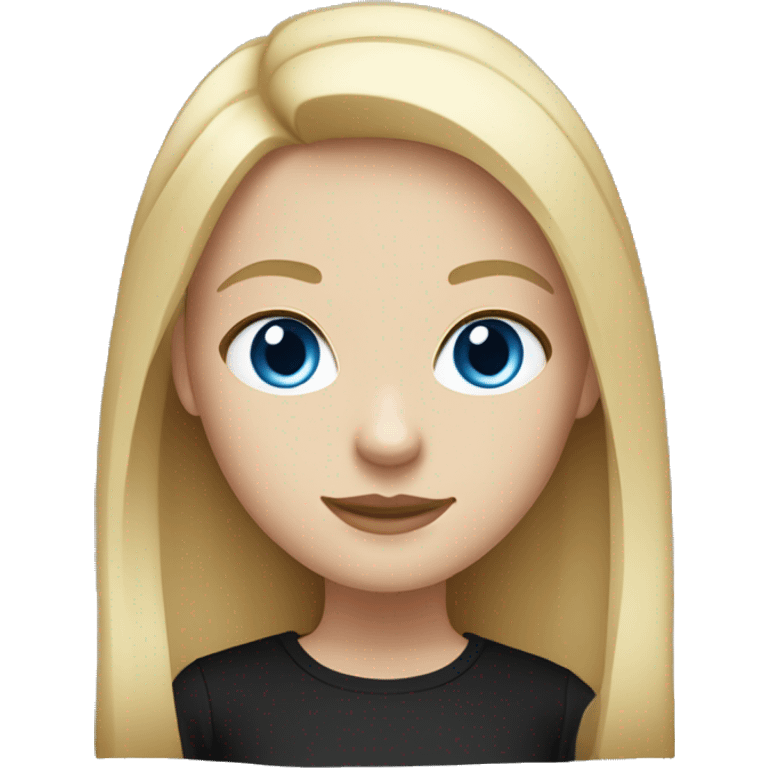 White skinned girl with medium length blonde straight hair and blue eyes with black shirt  emoji