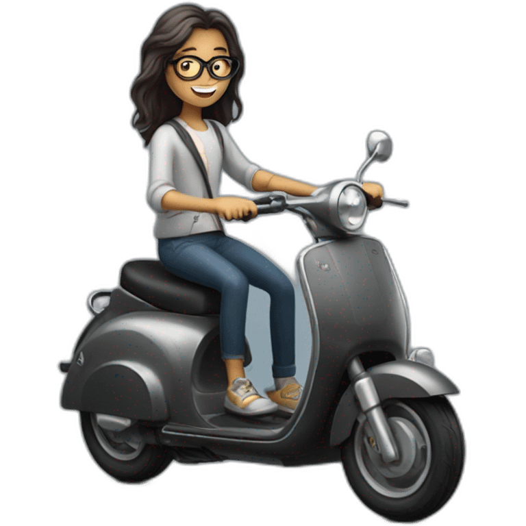 long hair boy with beard and spectacles and girl riding on black scooter emoji