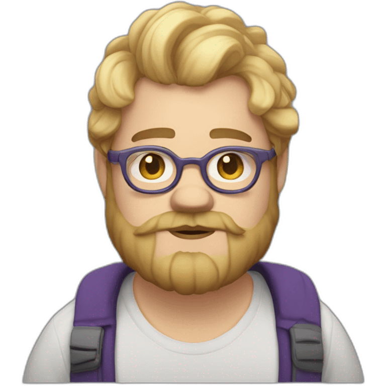 Chubby non binary Big lebowsky round glasses mid-lenght blond hair chaotic res beard vaporizer emoji