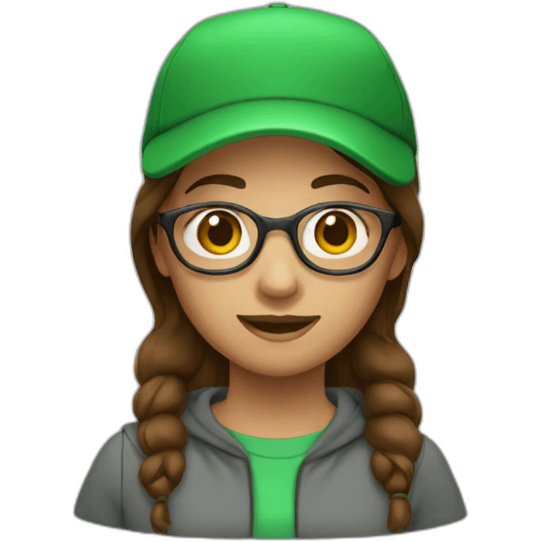 Girl with green cap brown hair and glasses emoji