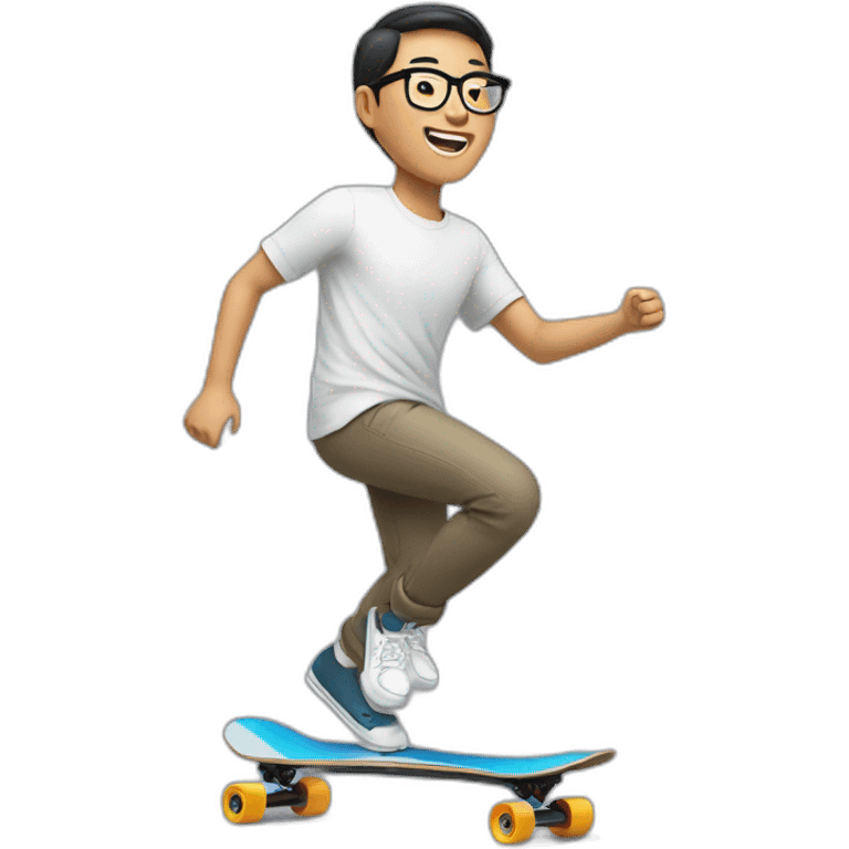 Asian guy with glasses riding electric skateboard emoji