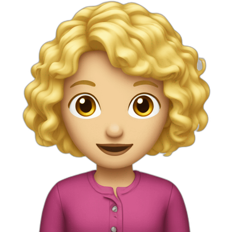 Ferme blonde qui essaie une perruque emoji