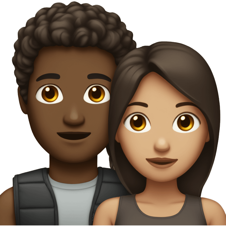 Man with light Skin, dark Brown hair and Woman with Brown Skin, dark brown hairs emoji