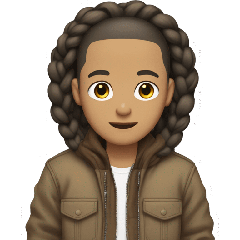 Large light skin man with braids and brown zip up jacket with anime shirt under jacket  emoji