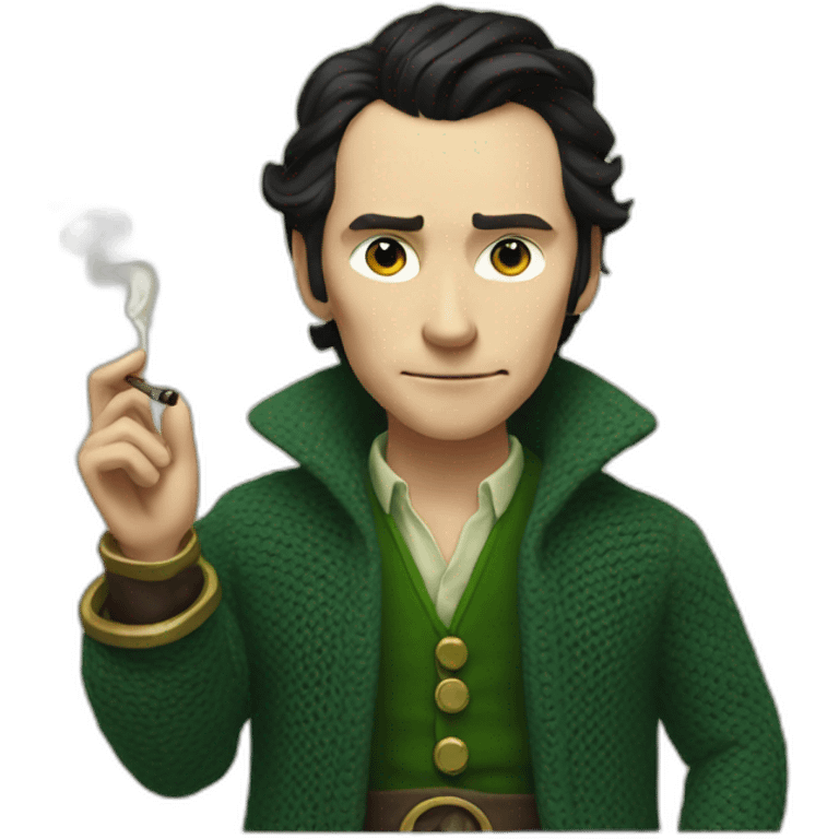 loki wearing a cardigan smoking a pipe emoji