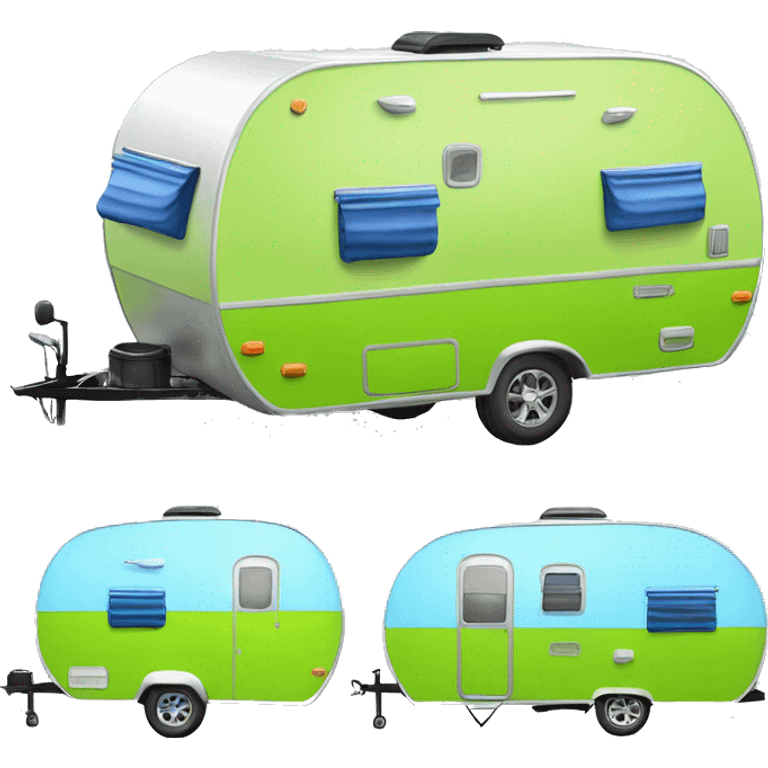 Realistic lime green and blue camping travel trailer isolated.  emoji