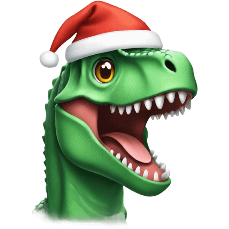 Dinosaur wearing a Christmas hat emoji