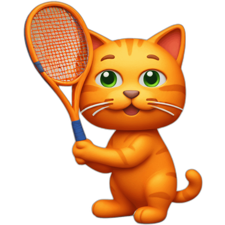 Orange Plasticine cat with a tennis racket in his hand emoji