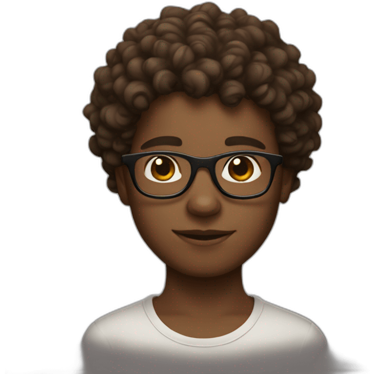 brown with curly hair boy, with glasses and white skin emoji