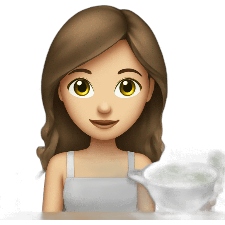 girl with brown hair and green eyes cooking emoji