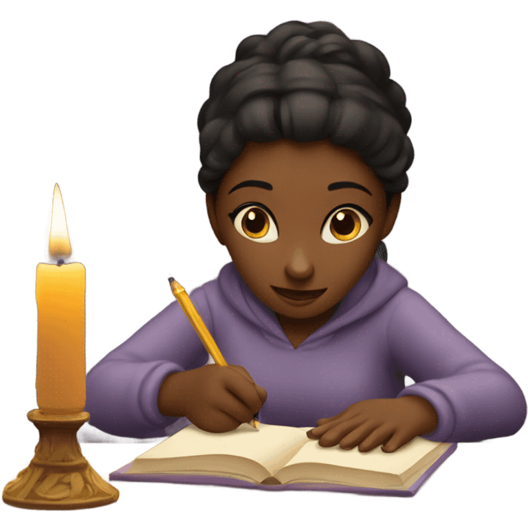 Girl writing next to candle emoji