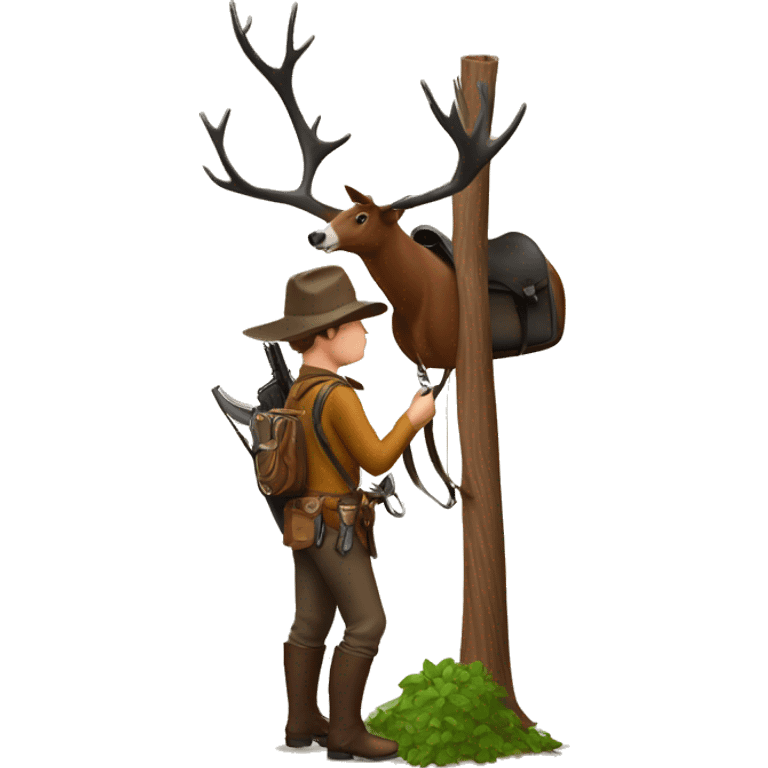 Hunter saddle hunting from a tall tree stand emoji