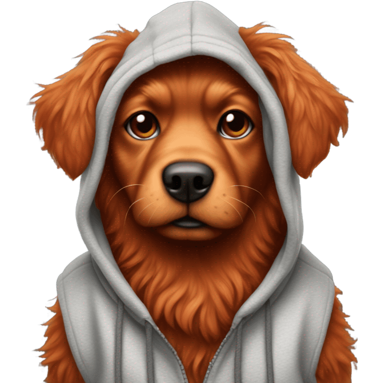 Red fluffy dog wearing hoodie emoji