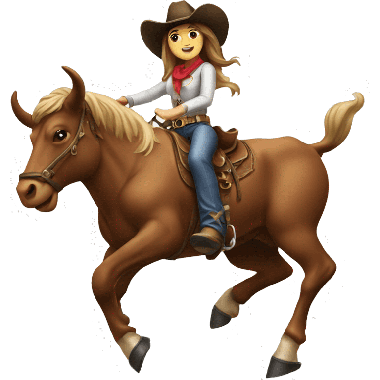 A cowgirl riding a bull emoji