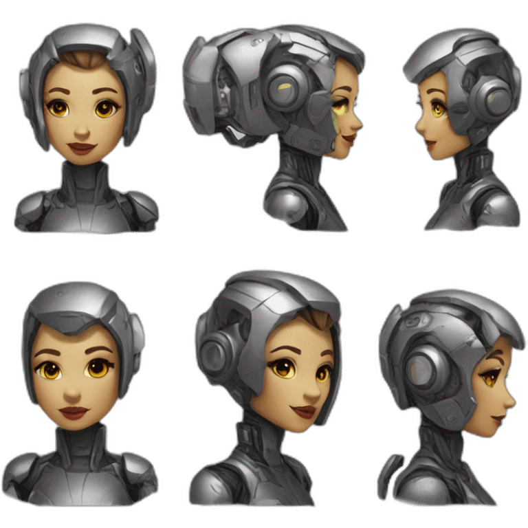 Create an emoji of a futuristic half-human and half-robot pin-up emoji