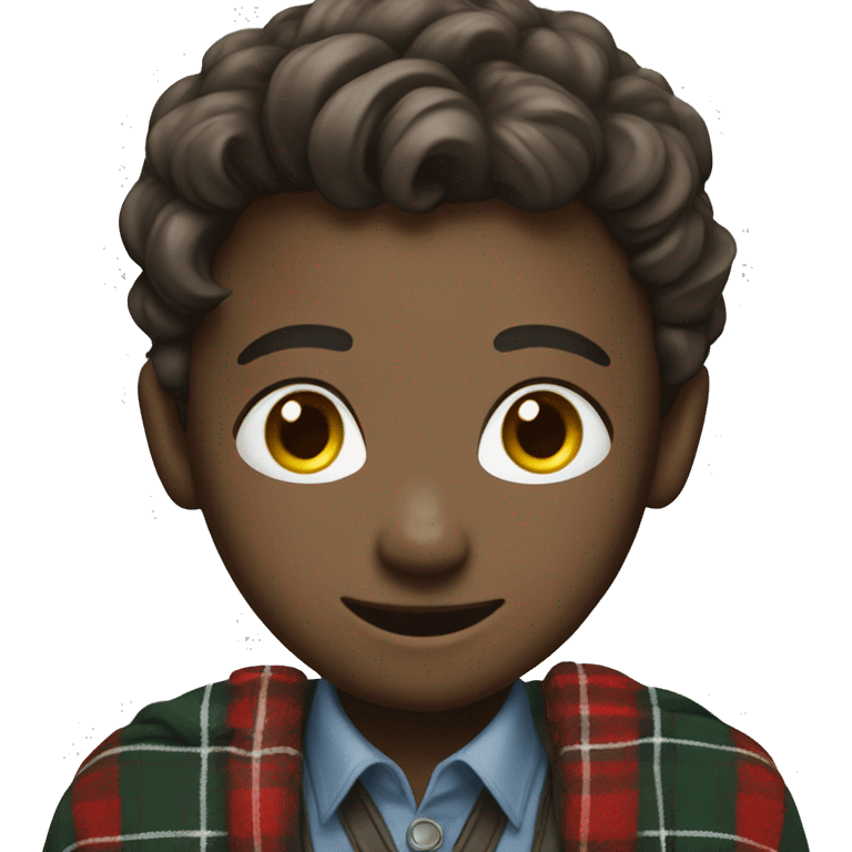 student wearing tartan clothing smiling emoji