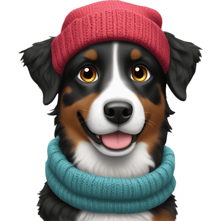 Small black australian shepherd dog wearing a knit cap emoji