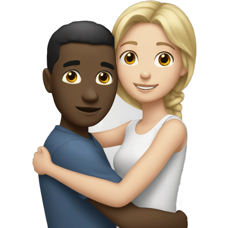 Black man and white girl hugging emoji