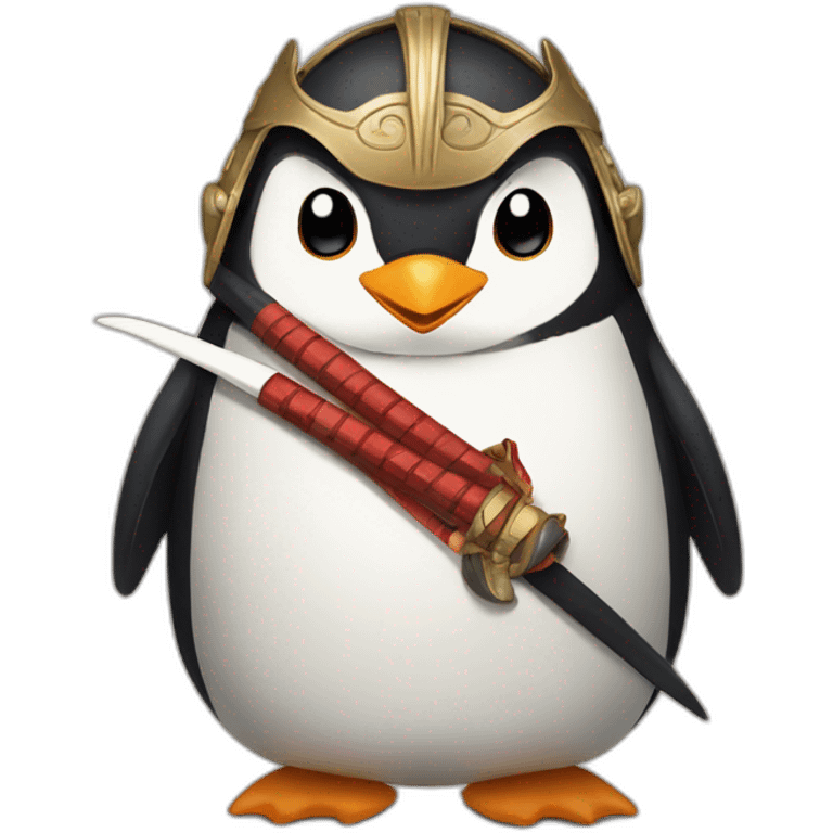 penguin with face wearing samurai helmet with big horns emoji